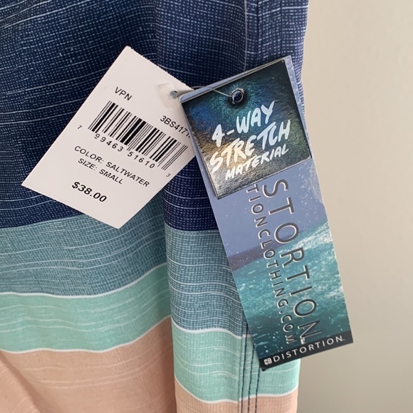 DISTORTION SALTWATER STRIPE 4-WAY STRETCH BOARD-SHORTS SZ S SUMMER CRUISE - Picture 7 of 9